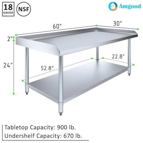 Image of AmGood Stainless Steel Equipment Stand - Heavy Duty, Commercial Grade, with Undershelf, NSF Certified (30 inch Width x 60 inch Length)