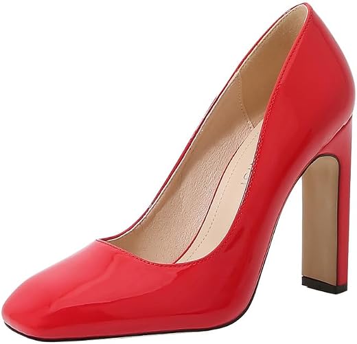 Marivoné® Women Square Toe High Heel Sandals | Patent Leather Thick Heel Solid Finish
