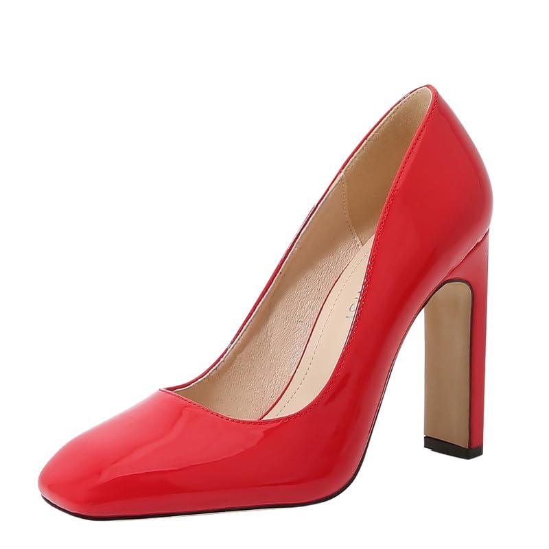 Marivoné® Women Square Toe High Heel Sandals | Patent Leather Thick Heel Solid Finish