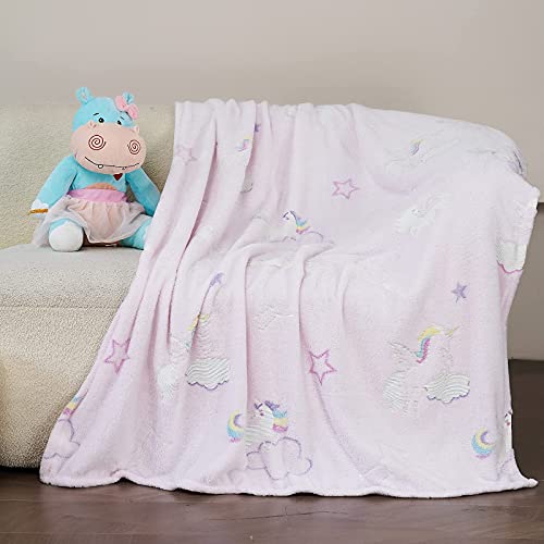 Winthome Kuscheldecke Kinder, Deck Glow In The Dark, Fleecedecke Weiche Flauschig, Babydecke Warme Kuschelig, Sofadecke Kinderdecke für Mädchen Junge, Geschenke, Winter, Herbst (Einhorn, 120x150cm) - Image 6