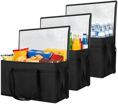 3-Pack Insulated Food Delivery Bag, XXXL Pizza Cooler Bags, Rideshare Delivery Bag with Reinforced Base Plate, Warming Pizza Catering Carrier for Catering/Shopping/Travel/Car
