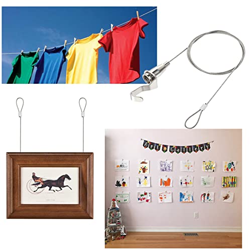 Image of 4 Pack Heavy Duty Picture Rail Hooks and Wire Hanging Kit for Mirror Wall Light Lamp with 2M Wire Cables, Adjustable Hooks & Steel Picture Molding Hangers for Exhibition, Art Gallery Display