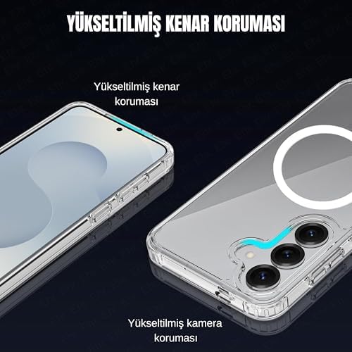 Ehr. Samsung Galaxy S25 FE Uyumlu Kamera Korumalı Magsafe Wireless Şarj Özellikli Airbag Tasarımlı Şeffaf Silikon Kılıf - Görsel 6