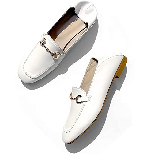 [heureux] ローファー レディース パンプス ローヒール 2cm ぺたんこ ビット バブーシュ (ホワイト, large)
