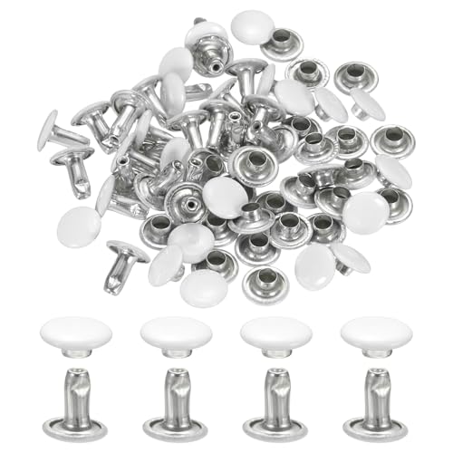 uxcell 120Set Leather Rivets, 8mm Double Cap Rivet Tubular Metal Studs Repairs Decoration Craft Accessories for Repair Decorate Leather Craft Belt Bag Shoes Purse Belts, White