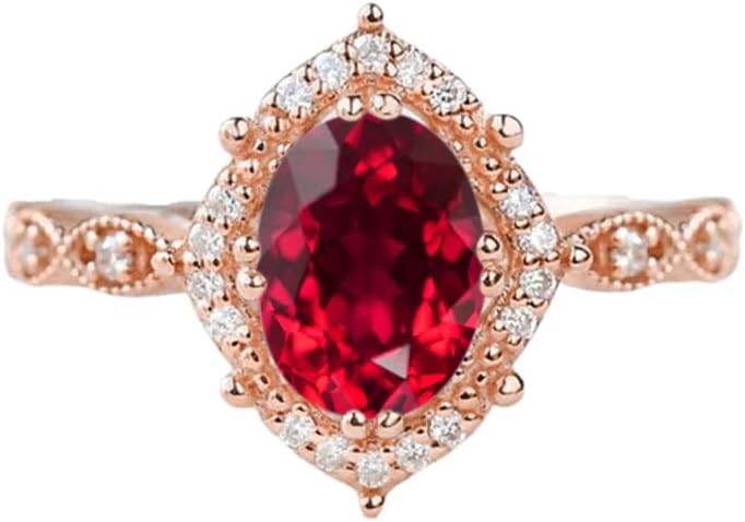 Aihpos Gemstone Rings For Women Vintage Oval Cut Engagement Ring 10k 14k 18k Gold Birthstone Wedding Ring Halo Cluster Ring Promise Anniversary