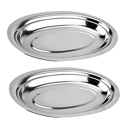 Alipis 2 pièces Plateau Inox Ovale Lot de Assiettes Épaisses pour Poisson Vapeur Fruits et Plats Variés Usage Maison et Restauration