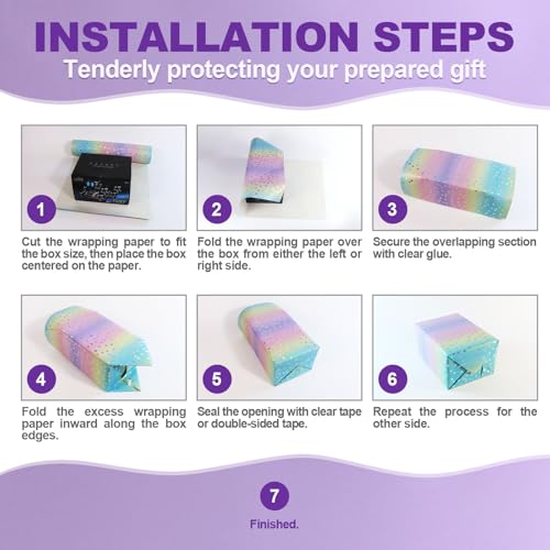 FeinKulturia Geschenkpapier Geburtstag 43 x 300cm, 4 Rollen Glänzende Regenbogenfolie Geschenkpapierrolle Kinder Erwachsene Wrapping Paper für Weihnachten, Hochzeiten, Valentinstag, Party Geschenk