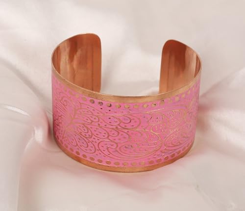 Image of Touchstone Indian Bollywood Desire Brass Base Exotic Workmanship Free Size Cuff Bracelet in Antique Gold Or White Or Copper Tone for Women.