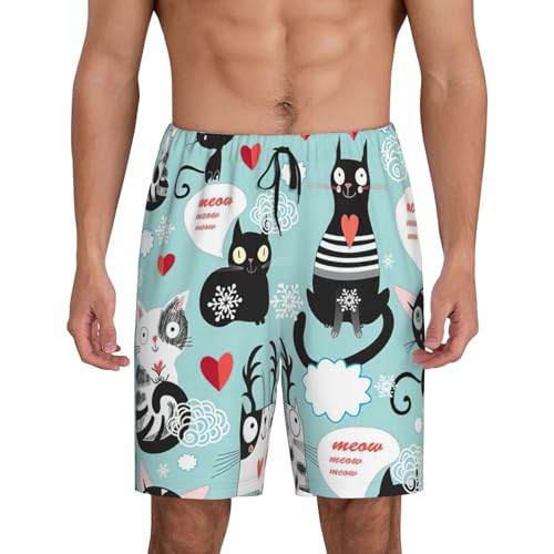 Pantalon de pyjama court homme chat noir et blanc pour l'été