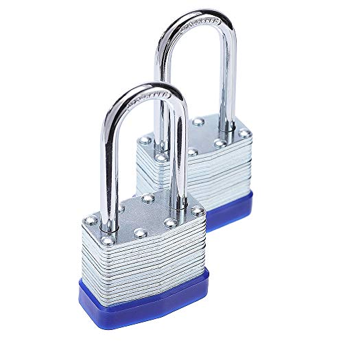 Fu Volante Laminated Steel Key Lock, 1-9/16 in. Wide Body, 2 Padlocks Keyed Alike,Long Shackle by Fu Volante - Used condition - US$9.74