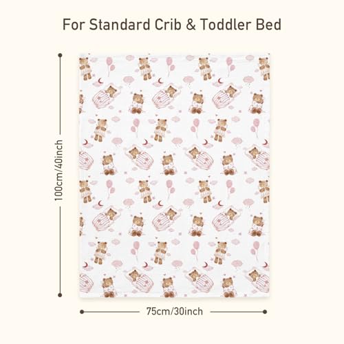 Image of GLLQUEN BABY Blankets for Girls, Soft Muslin Cotton Front Dotted Fleece Backing, Nursery Minky Crib Blanket for Infant Toddler, 30 x 40 inches Throw Blanket, Pink Bear