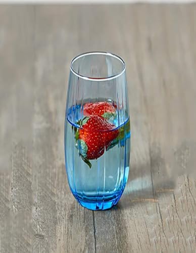 Image of Premium Blue Juice Glasses 450 ML Drinking Glasses, Highball Lead-Free Glasses, Tumblers for Water, Juice, Beer, Cocktail and Mixed Drinks - 4 Pieces, Transparent