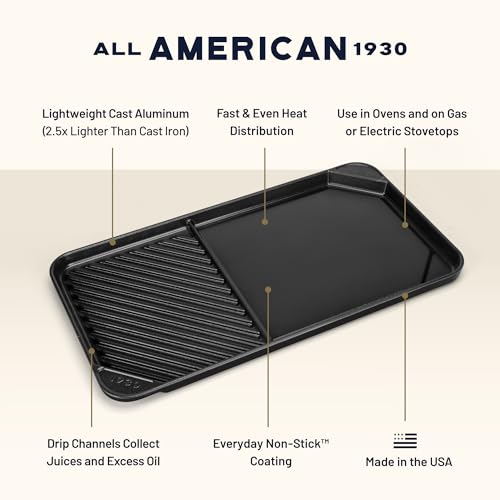 Image of All American 1930 - Ultimate 60 /40 Griddle with Ceramic Non-Stick Coating - Black Onyx - Durable & PFAS Free - Indoor Griddle for Easy Prep, Cooking, & Cleaning - Made in the USA
