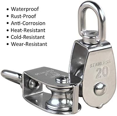 IMAGINE M20 single silver Pulleiys block 304 stainless steel single wheel wirerope traction trolley crane swivel hook loading pulley 75kg