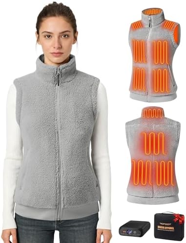 Topdot Fuzzy Fleece Heated Vest for Women with 16000mAh 7.4V Battery, Ergonomic 9-Zone Heating, Winter Women