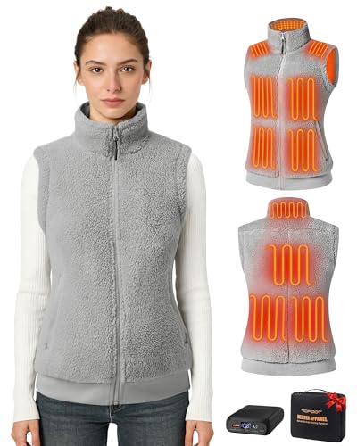 Topdot Fuzzy Fleece Heated Vest for Women with 16000mAh 7.4V Battery, Ergonomic 10 Heating Zones Women's Heated Vest