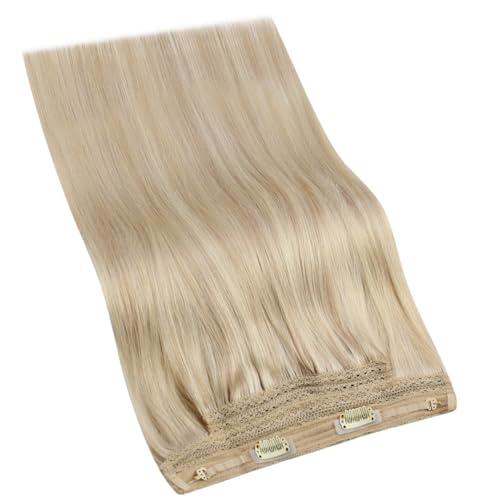 Image of YoungSee 135g Wire Hair Extensions Dirty Blonde Highlights Bleach Blonde Human Hair Wire Extensions Blend Naturally Fish Line Hair Extensions Real Human Hair 20Inch