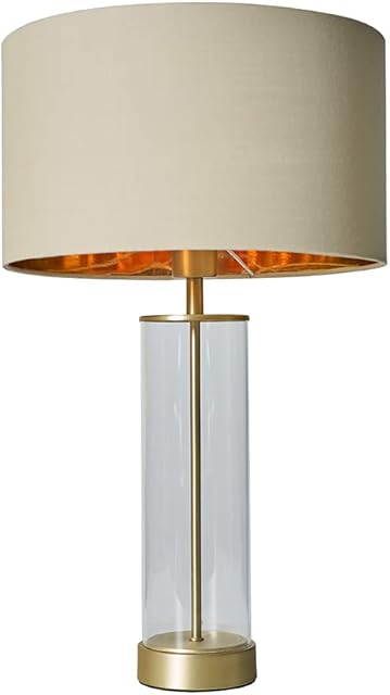 MiniSun Contemporary Matt Gold & Clear Tube Table Lamp with a Beige/Gold Cylinder Shade