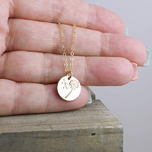 Dandelion Wish Necklace Gold Filled Round Pendant Flower Jewelry 18 Inch Length #TOP1