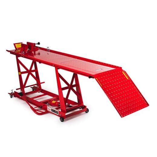 Titan Ramps Hydraulic Motorcycle Lift, Rated 1000 LB, Pneumatic Lift Hoist Jack Stand, for Mechanics, Workshops, and Homes