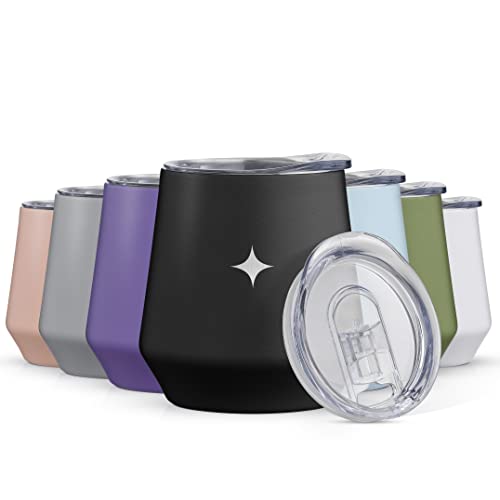 Joyjolt Tri-Insulated Wine Tumbler With Lid Pack. 12 Oz Tumbler, Slider And Straw Lids. Vacuum Double Walled Stainless Steel Stemless Wine Glass, Copper Lined For Very Cold Drinks, Travel And Camping #TOP7