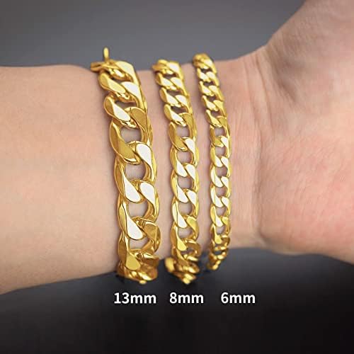 ChainsHouse Men Boys Stainless Steel Bracelet Hip Hop Jewelry 6/8/13mm Cuban Link Chain Bracelet 19cm/21cm