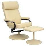 Flash Furniture Contemporary Multi-Position Headrest Recliner and Ottoman with Wrapped Base in Cream