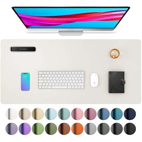 Aothia Leather Desk Pad Protector, Mouse Pad, Office Desk Mat, Non-Slip PU Leather Desk Blotter, Laptop Desk Pad, Waterproof Desk Writing Pad for Office and Home (Off-White,31.5" x 15.7")