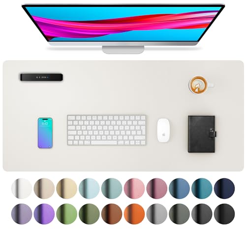 Image of Aothia Leather Desk Pad Protector, Mouse Pad, Office Mat, Non-Slip PU Leather Blotter, Laptop Pad, Waterproof Writing Pad for Office and Home (23.6 inch X 13.7 inch, White)