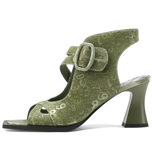 TDD Chunky Gladiator Sandals for Women Summer Dressy High Heels Square Toe Block Sandalias Para Mujer Open Toe Faux Leather Strappy Outdoor Ladies Wedding 3 Inch Sandles2