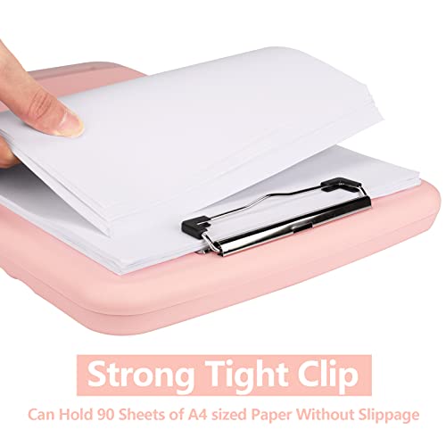Clipboard With Storage, A4 Binder Nursing Clipboards With Pen Holder, Heavy Duty Storage Clipboard With Low Profile Clip, Clipboard Folder Side-Opening, Smooth Writing Clip Board (Light Pink) #TOP2