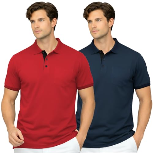 Image of Men's Premium Cotton Pique Polo T-Shirt, Classic Fit Short Sleeve Casual Summer Shirt, Soft & Breathable Fashion Polo