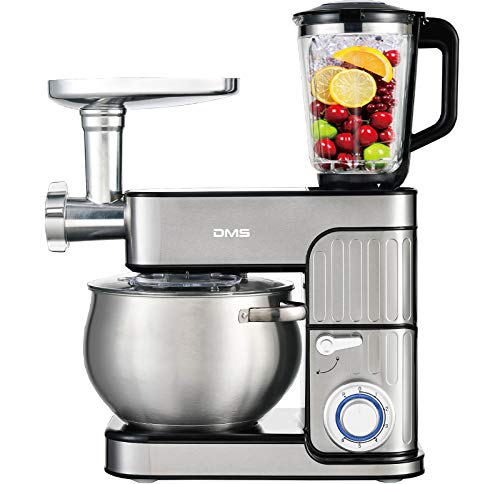 DMSu00ae 3in1 Edelstahl Küchenmaschine Rührmaschine 8.5 Liter Knetmaschine Edelstahlschüssel Spritzschutz StandMixer Ice Crusher Fleischwolf Teigkneter 6-stufige Geschwindigkeit 2350 Watt KMFB-2350