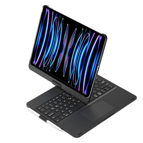 360度回転 iPad Pro 13インチ M4 2024 キーボード タッチパッド搭載 iPadPro13 M4 キーボードケース 一体型 バックライト 折り畳み カバー トラックパッド Apple Pencil 充電 収納可能,黒