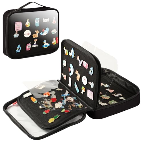 Oeun fan Enamel Pin Display Book, Small Collections Or Travel Pin Trading Book, Pin Collector Display Bag,6-Page Lapel Pin Display Board,for Sports Pins,Memorial Pins, Pin Display Case (Black)