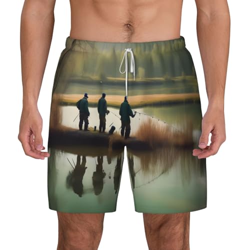 Short de plage double couche EdWal pour homme avec imprimé pêche sur le lac
