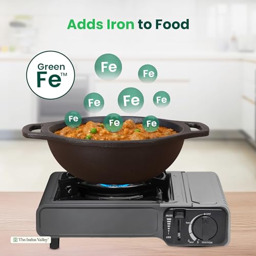Image of The Indus Valley Premium Cast Iron Kadai with Flat Handles | Naturally Nonstick Kadhai, 100% Pure & Toxin-Free, Pre-Seasoned, No Chemical Coating (20.9cm - 8.2inch - 1.5ltr)
