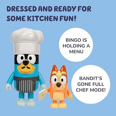 Bluey 4-Pack Toy Figure Playset, Lets Play Chef Pavlova Toddler Figurine Toys Set with Chef Accessories, Poseable Figurines for Kids Ages 3-5