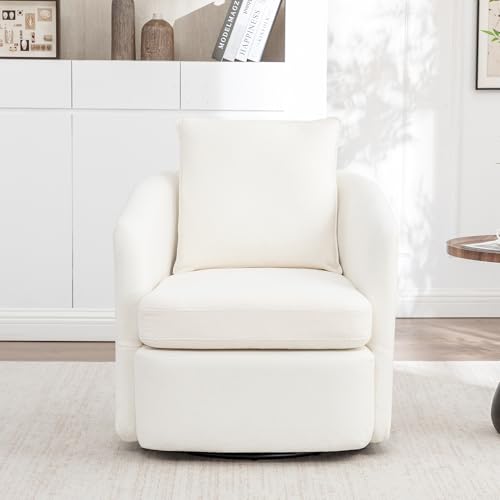 MINCETA 360° Swivel Accent Chairs, Swivel Barrel Chair, White