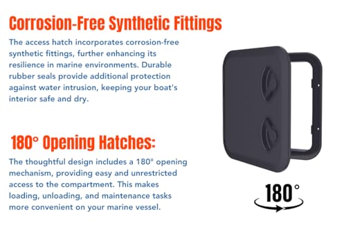 SEAFLO Marine Boat Deck Rectangular Access Hatch - 14.57" x 14.76" (370mm x 375mm) 180° Opening Lid, Non-Skid, Corrosion and UV Resistant, 4-Year Warranty! (Black, Standard) by SEAFLO - Image 8