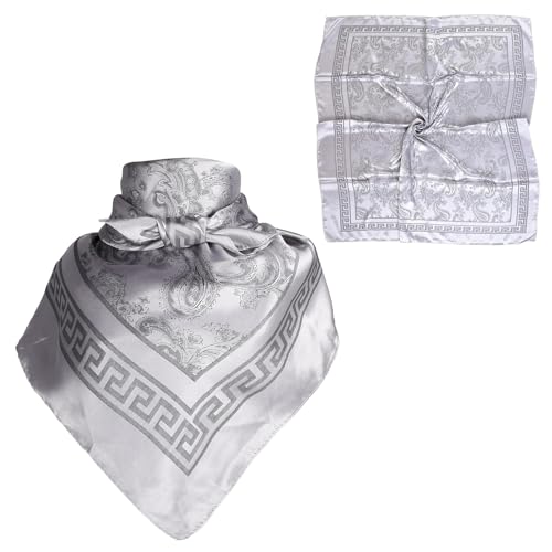 EIysee 35x35 Inch Jacquard Silk Scarf for Women & Men Large Square Head Scarf Hair Scarf for Neck Cowboy Wild Rugged Style (Grey)