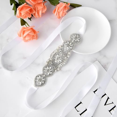 Bridal Flower Rhinestones Belt, Handcraft Bling Wedding Belt Bride Waist Belt Crystal Waistband for Women Dress4