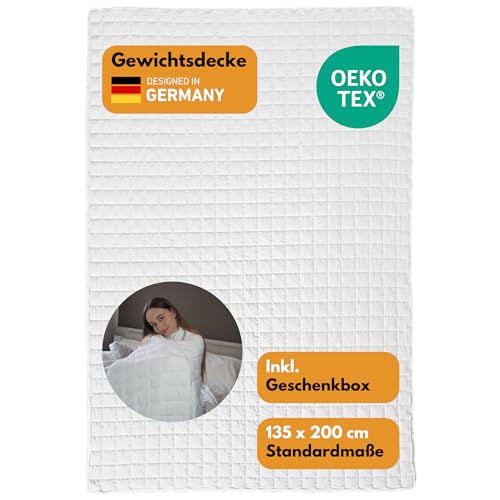 HARMONY® Gewichtsdecke 135x200 cm atmungsaktiv Oeko-Tex Zertifiziert - schwere Anti-Stress Decke zum Besser Schlafen - Therapiedecke Entspannungsdecke 6kg 7kg 8kg 9kg - inkl. Geschenkbox