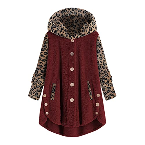 Womens Fleece Jacket,Faux Fur Jacket Women Womens Winter Coats Heated Jacket Women Women's Fashion Autumn/Winter Hooded Reversible Fleece Sweatshirt Jacket Sports Jacket(Wine,4X-Large) #TOP1
