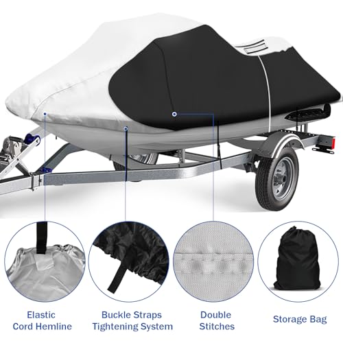 iCOVER Personal Watercraft Cover- Water Proof Heavy Duty Trailerable Jet Ski Covers for Seadoo Kawasaki Yamaha Wave Runner, Fits PWC Models Up to 113in Long
