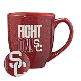 Rico Industries NCAA Southern California Trojans - USC Fight On! 16 oz Team Color Laser Engraved Speckled Ceramic Coffee Mug
