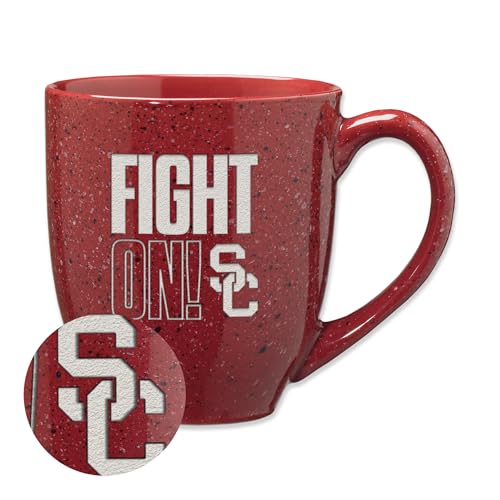 Rico Industries NCAA Southern California Trojans - USC Fight On! 16 oz Team Color Laser Engraved Speckled Ceramic Coffee Mug