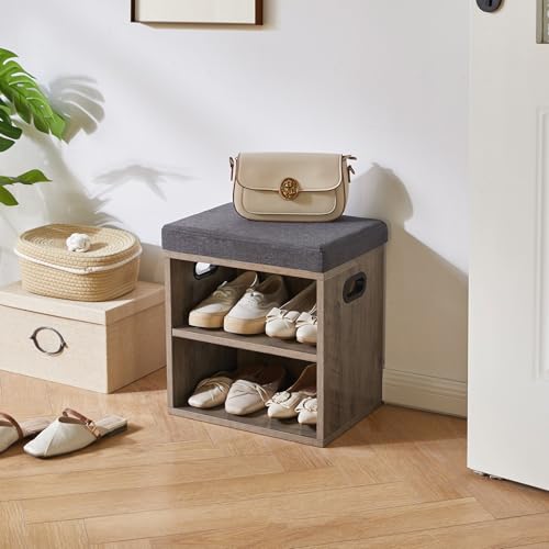 YMYNY Small Shoe Storage Bench with Cushion, Silver Gray, HBD028Y by YMYNY - Used condition - Image 9