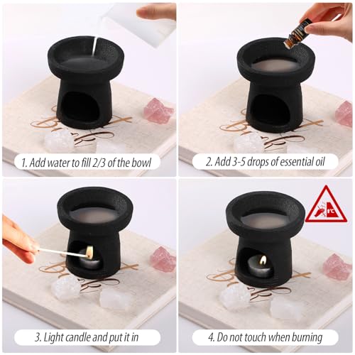 Bighan Duftlampe Teetassentyp Aromalampe Teelichthalter Duftlampe aus Keramik Aroma Diffuser - Gefrostet Schwarz